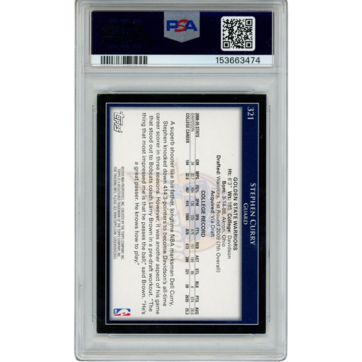 Stephen Curry Autographed GS Warriors 2009 Topps #321 PSA 6 10 Auto RC 56201