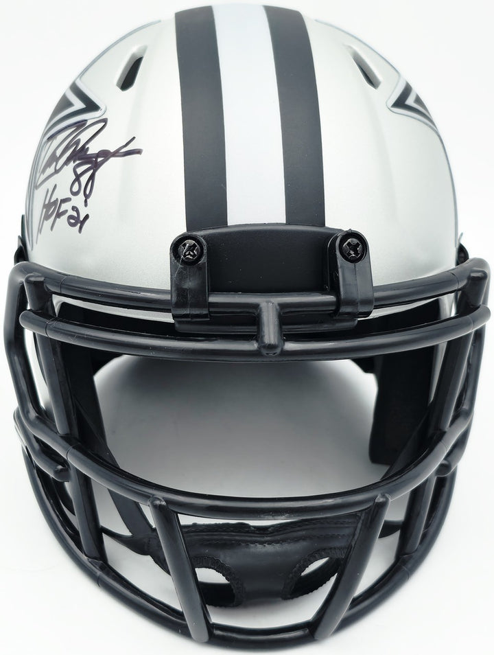 Drew Pearson Signed Cowboys Rave Silver Speed Mini Helmet "HOF 21" Beckett