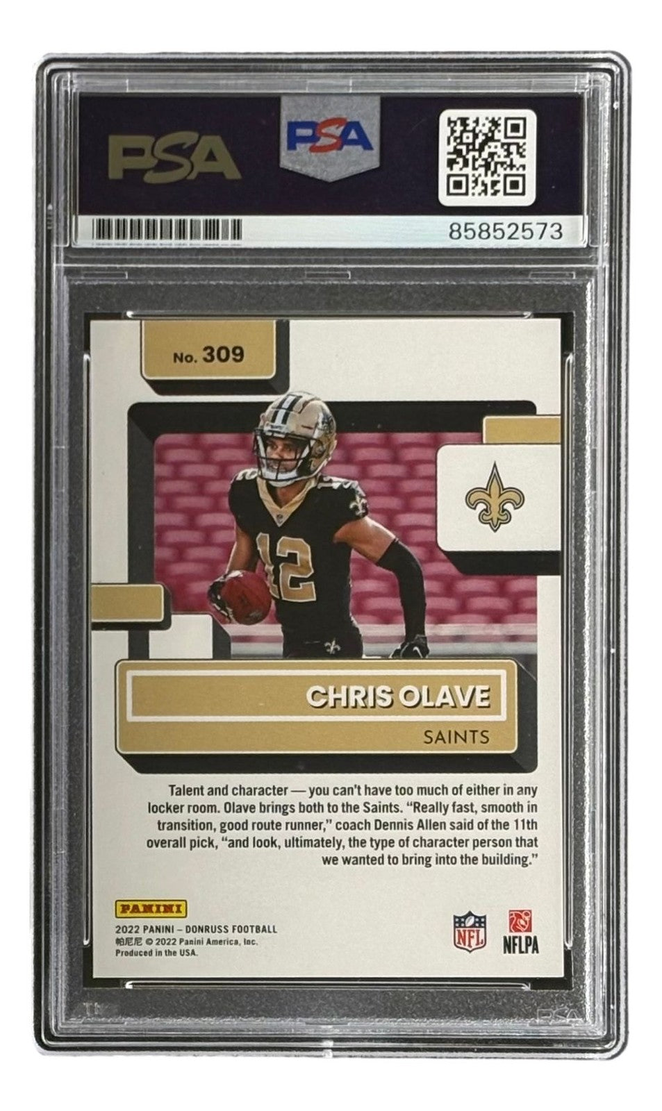 Chris Olave Signed 2022 Donruss Optic #309 New Orleans Saints Rookie Card PSA