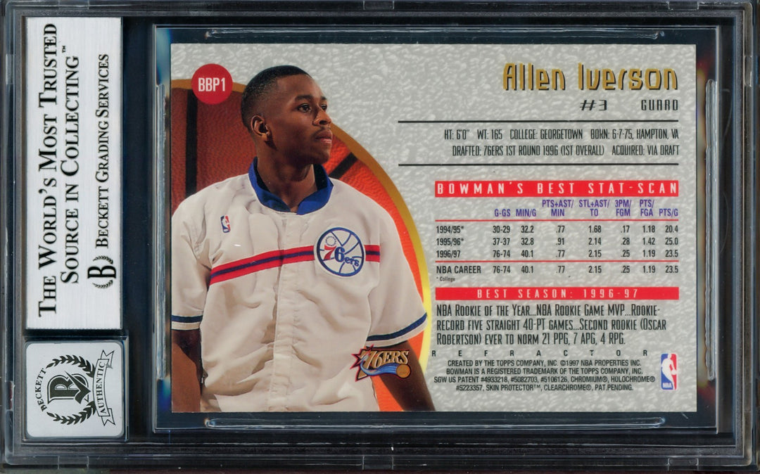 Allen Iverson Auto 1997-98 Bowmans Best Preview Refractor RC BBP1 Sig 10 Beckett