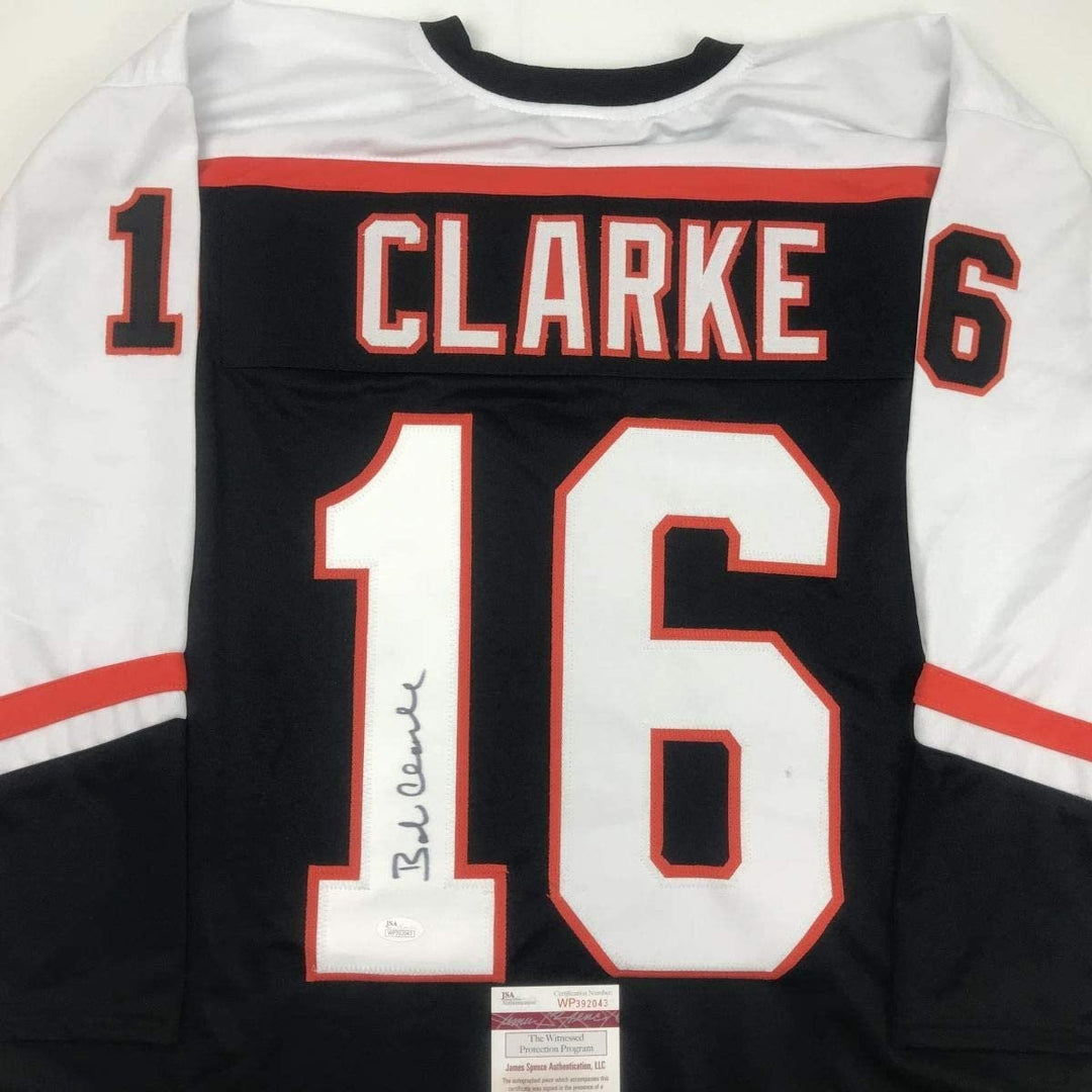 Autographed/Signed Bob Bobby Clarke Philadelphia Black Jersey JSA COA
