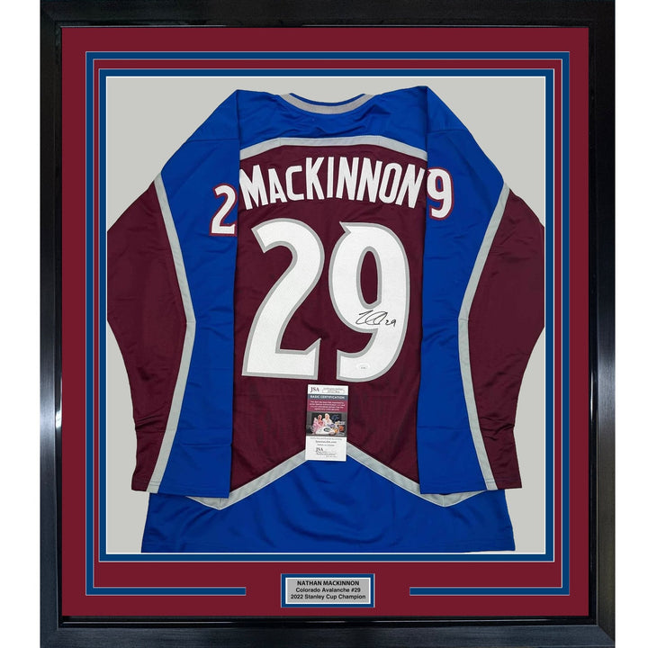 Framed Signed Nathan MacKinnon 35x39 Colorado Maroon Jersey JSA COA
