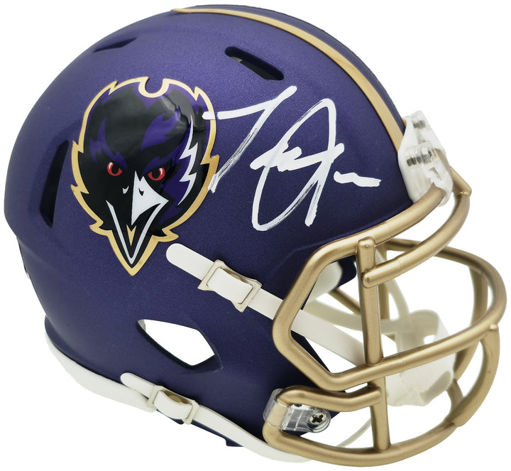 Terrell Suggs Auto Ravens 2024 Alternate Purple Speed Mini Helmet Beckett Wit