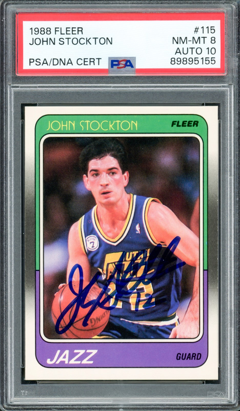 John Stockton Signed 1988 Fleer RC 115 Jazz PSA 8 Auto GM 10 PSA/DNA #89895155