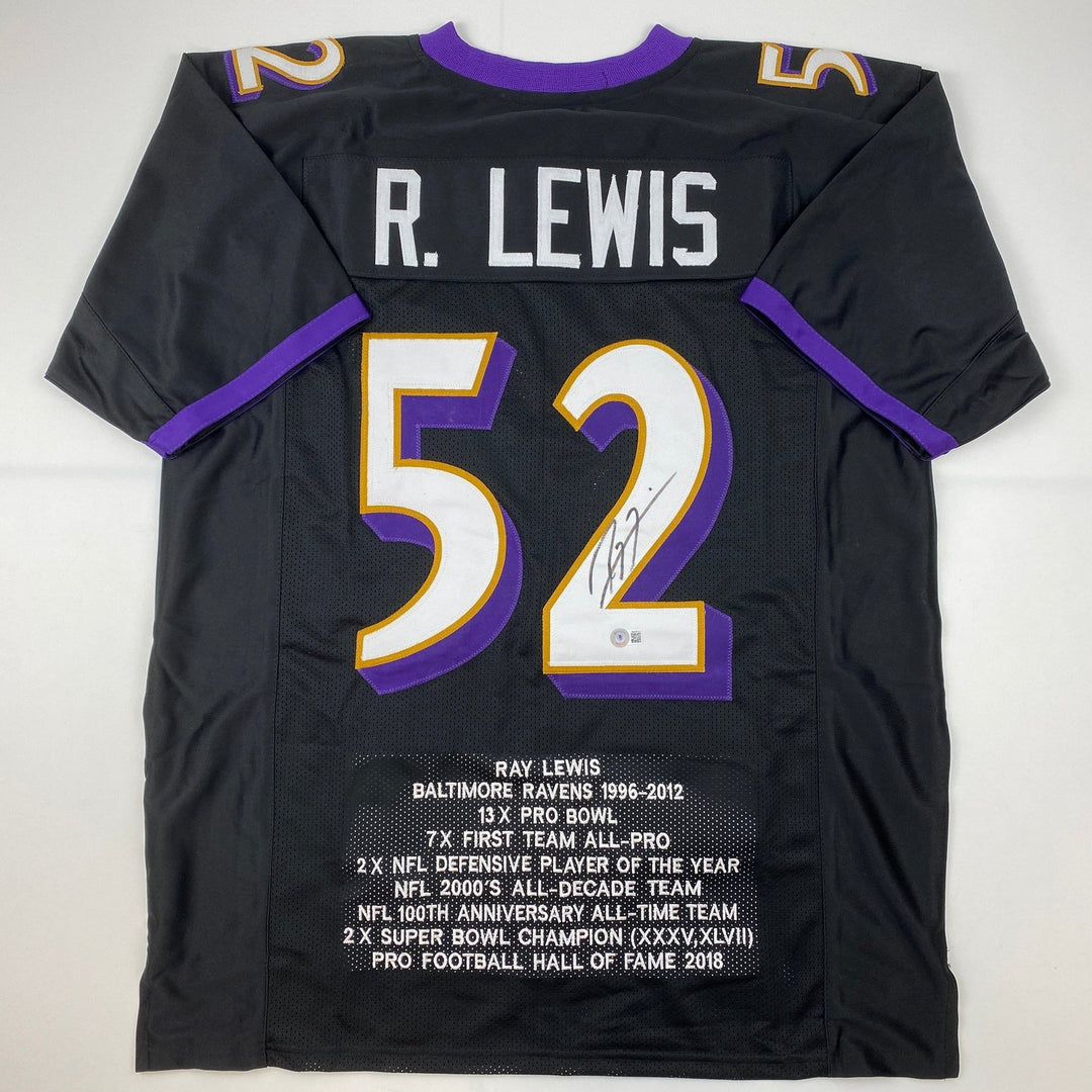 Autographed/Signed Ray Lewis Baltimore Black Stat Jersey Beckett COA