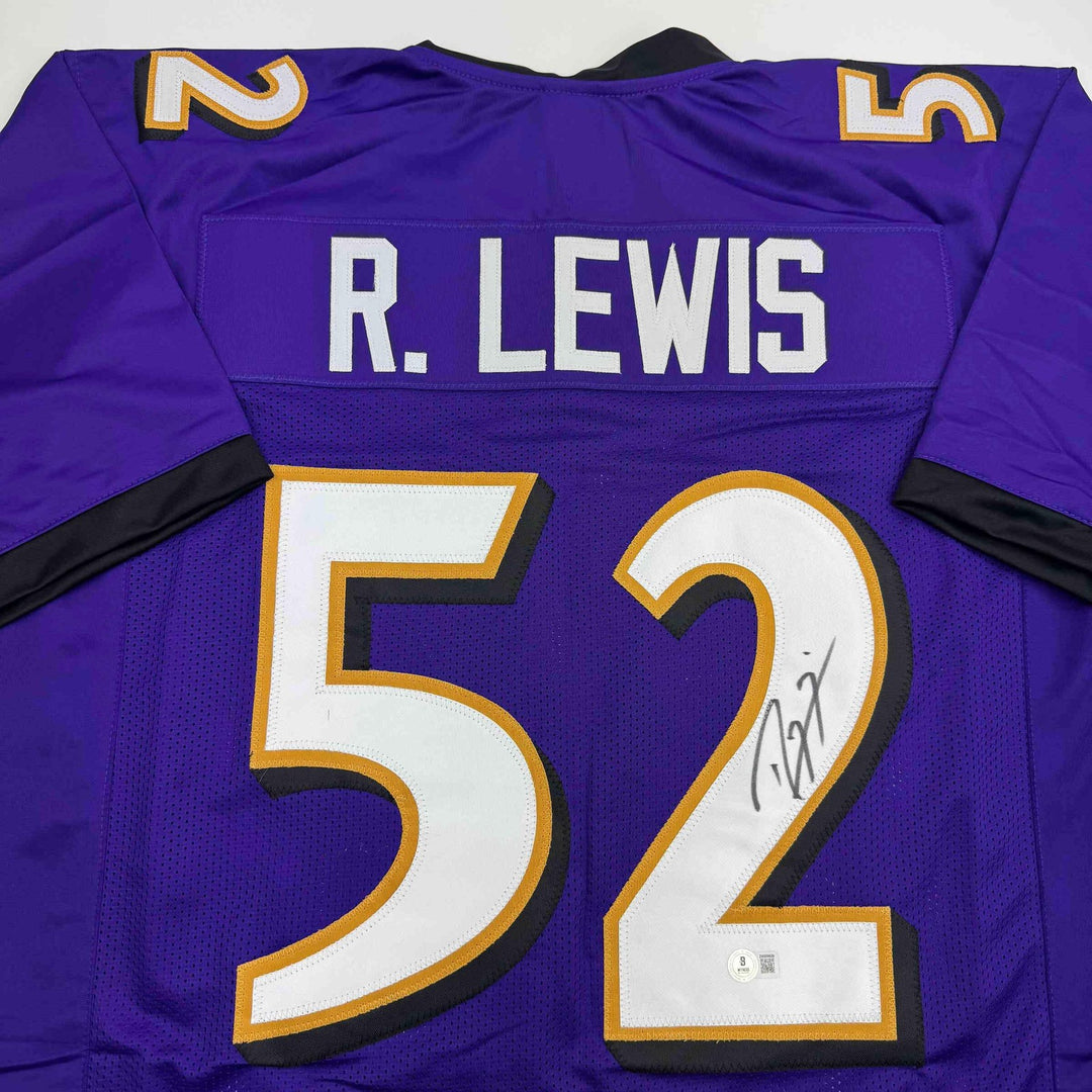 Autographed/Signed Ray Lewis Baltimore Purple Stat Football Jersey Beckett COA