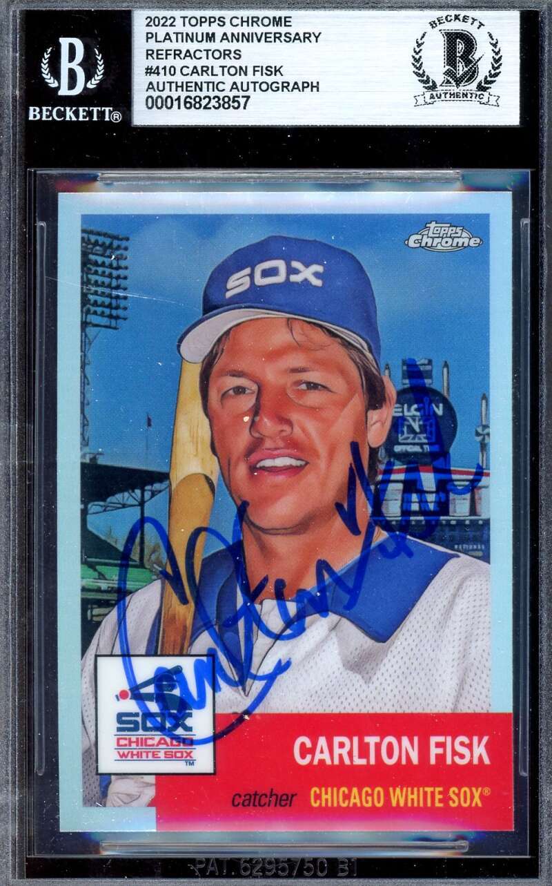 Carlton Fisk Beckett BAS Signed 2022 Topps Chrome Platinum Refractor Autograph