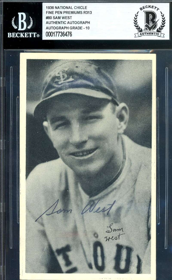 Sam West Gem Mint 10 Beckett BAS Signed 1936 National Chicle Fine Pen Auto