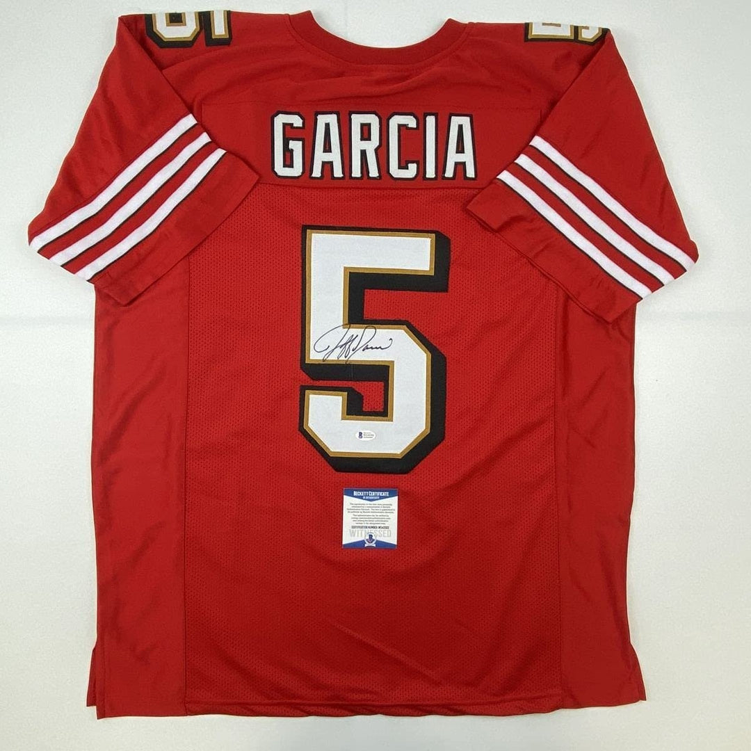Autographed/Signed Jeff Garcia San Francisco Red Jersey Beckett BAS COA