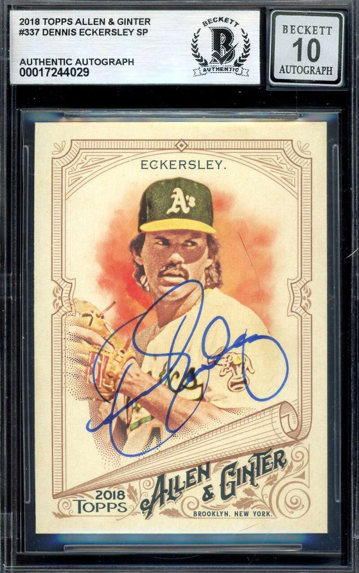Dennis Eckersley Gem Mint 10 Beckett BAS Signed 2018 Topps Allen & Ginter Autogr