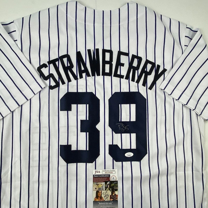 Autographed/Signed Darryl Strawberry New York Pinstripe Jersey JSA COA
