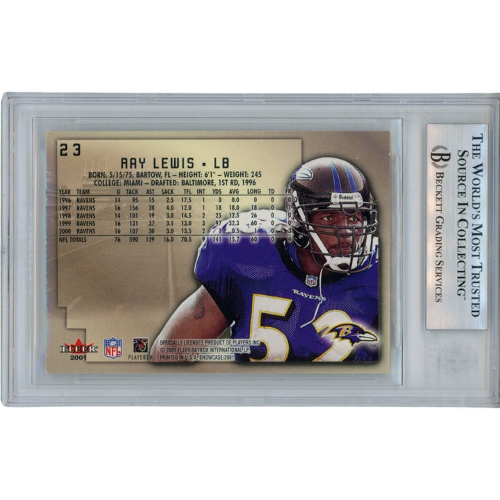 Ray Lewis Autographed/Signed 2001 Fleer #23 Trading Card Slab Beckett 53466
