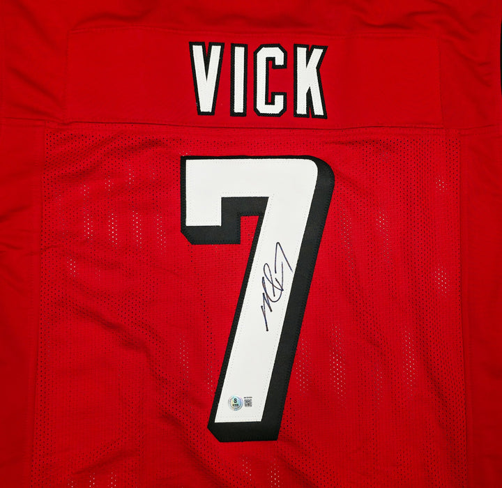 Atlanta Falcons Michael Vick Signed Red Jersey Beckett BAS Witness