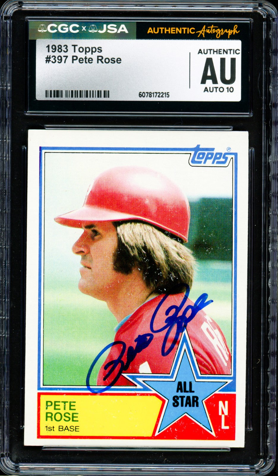Pete Rose Signed 1983 Topps Card 397 Phillies Auto GM 10 CGC x JSA