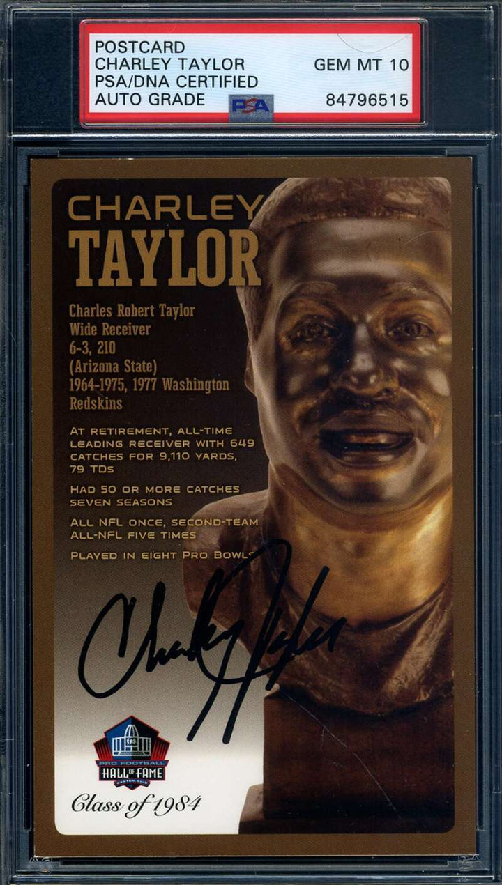 Charley Taylor Gem Mint 10 PSA DNA Signed HOF Bronze Bust Postcard Autographed