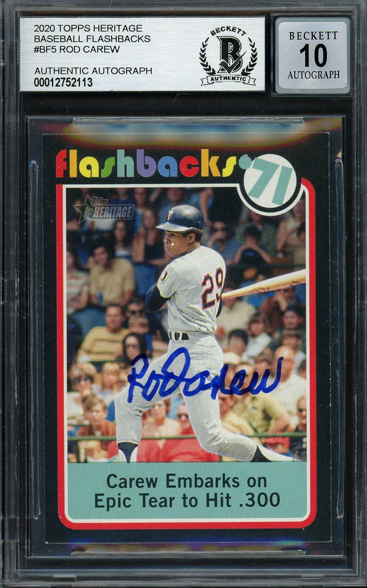 Rod Carew Auto 2020 Topps Heritage Flashbacks Card BF-5 Twins Auto GM 10 Beckett