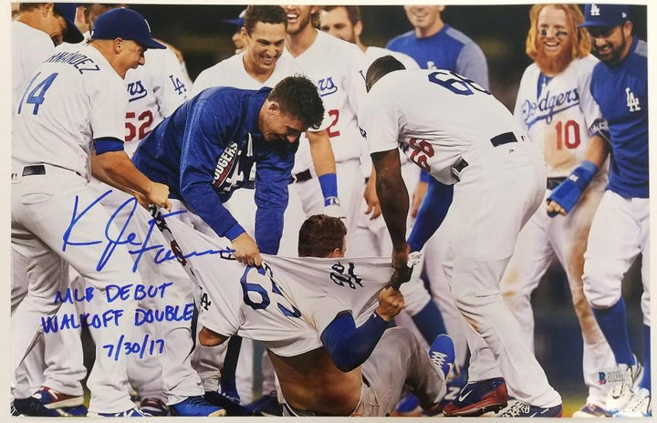 KYLE FARMER Signed "Debut Walkoff" 11x17 Photo Auto Dodgers ~ Beckett BAS COA