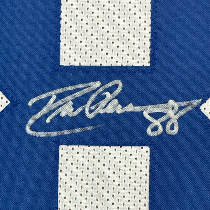Framed Autographed/Signed Drew Pearson 33x42 Dallas White Jersey JSA COA