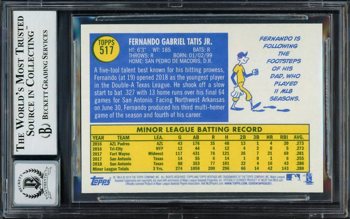 Fernando Tatis Jr. Signed 2019 Topps Heritage RC #517 San Diego Padres Auto 10