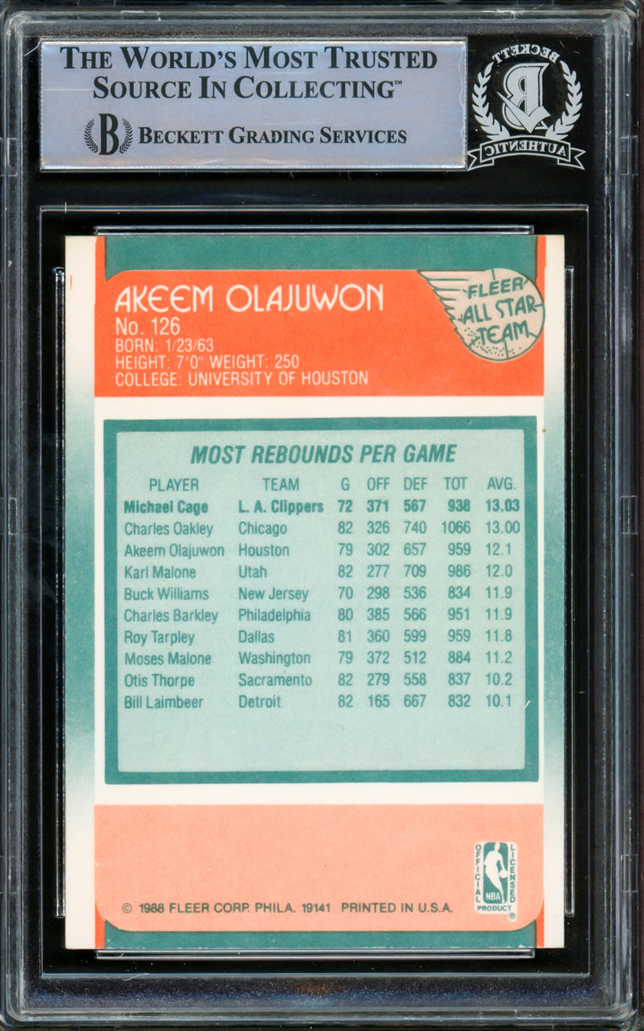 Hakeem Olajuwon Autographed 1988-89 Fleer Card #126 Rockets Beckett #15781116