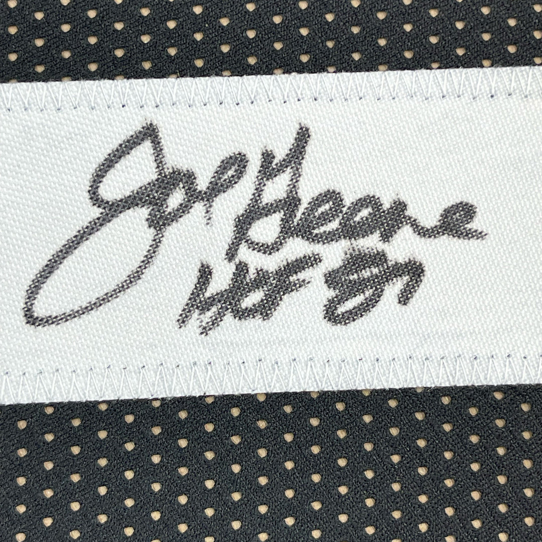 Framed Autographed/Signed Mean Joe Greene 35x39 Pittsburgh Black Jersey JSA COA