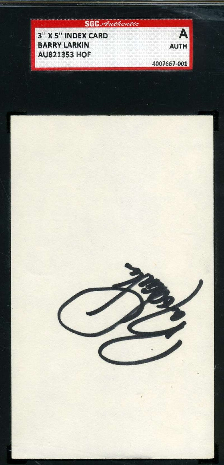 Barry Larkin Sgc Coa Autographed 3x5 Index Card Hand Signed Authentic