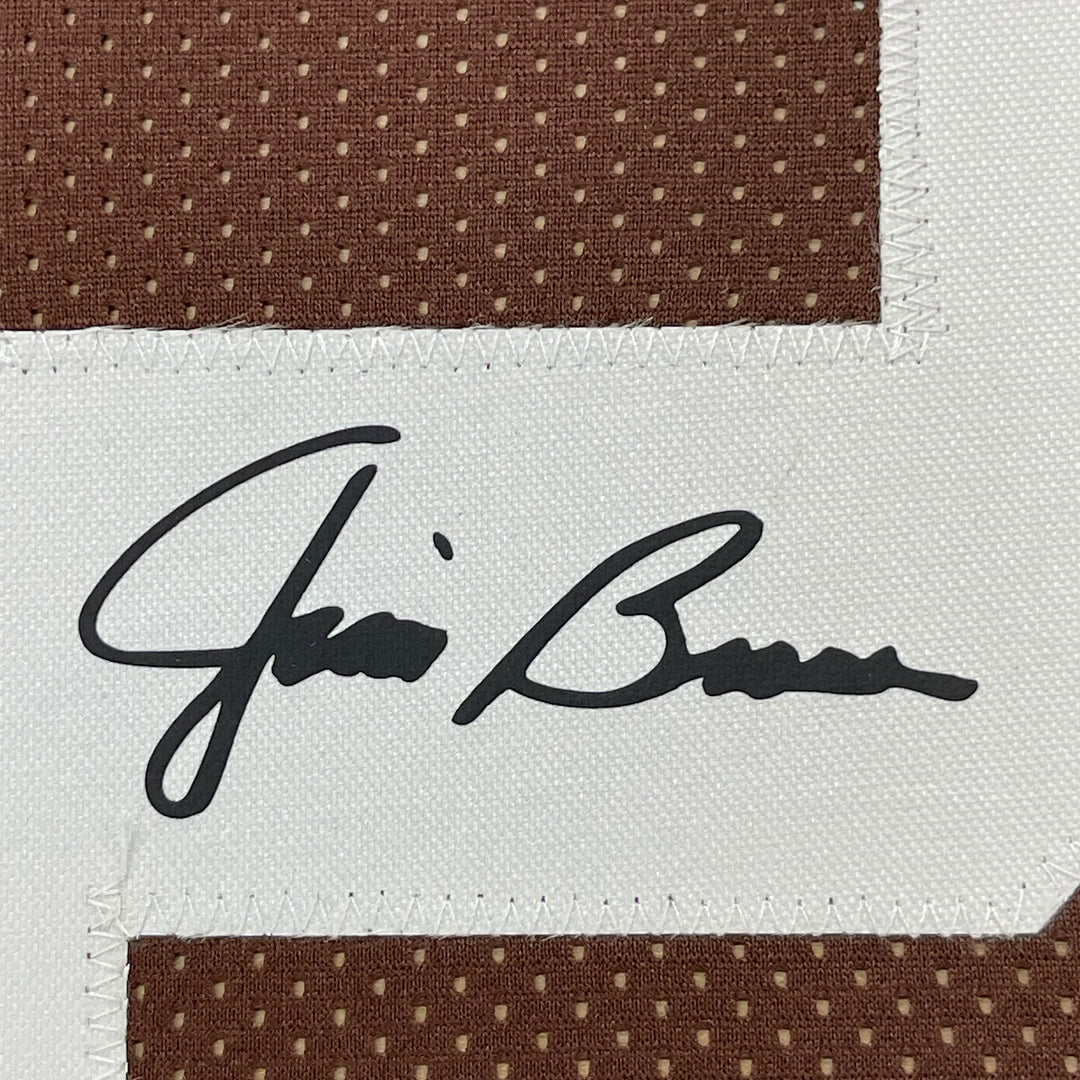 Framed Facsimile Autographed Jim Brown 33x42 Brown Reprint Laser Auto Jersey