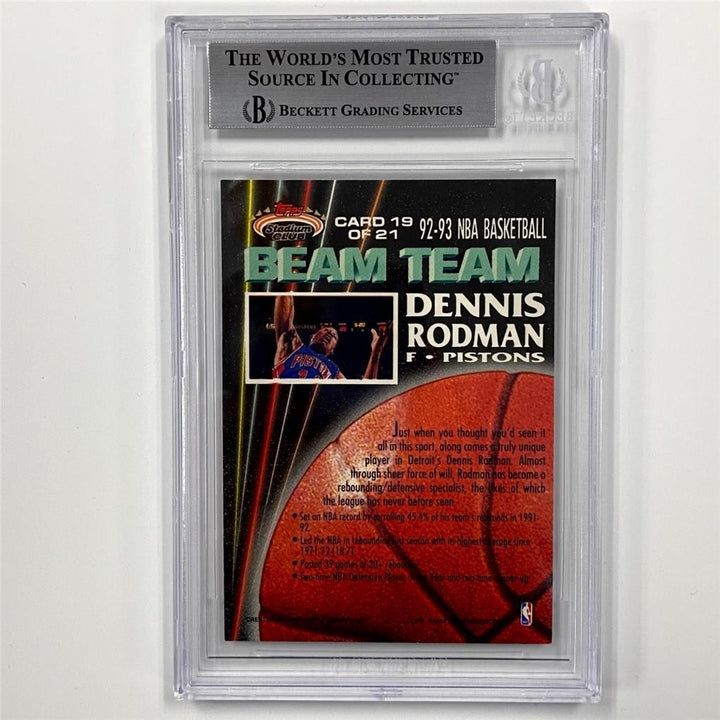 Dennis Rodman auto signed 1992-93 Stadium Club Beam Team 19 card Beckett BAS BGS