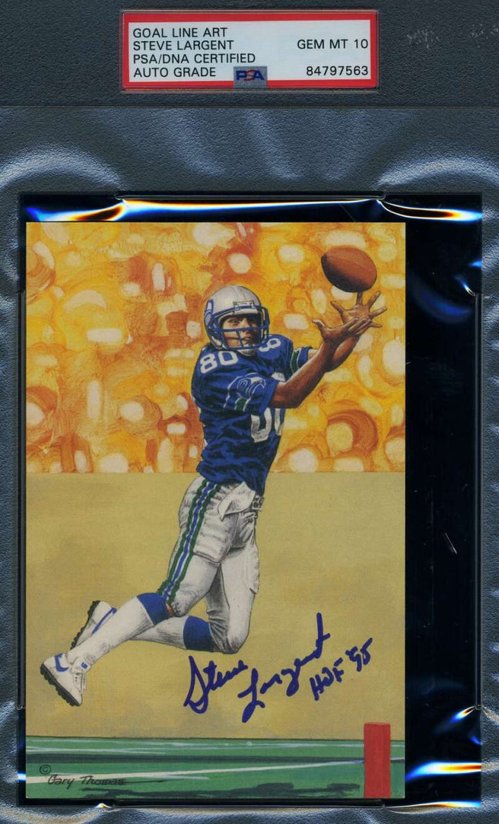 Steve Largent Gem Mint 10 PSA DNA Signed Goal Line Art Card GLAC Autograph