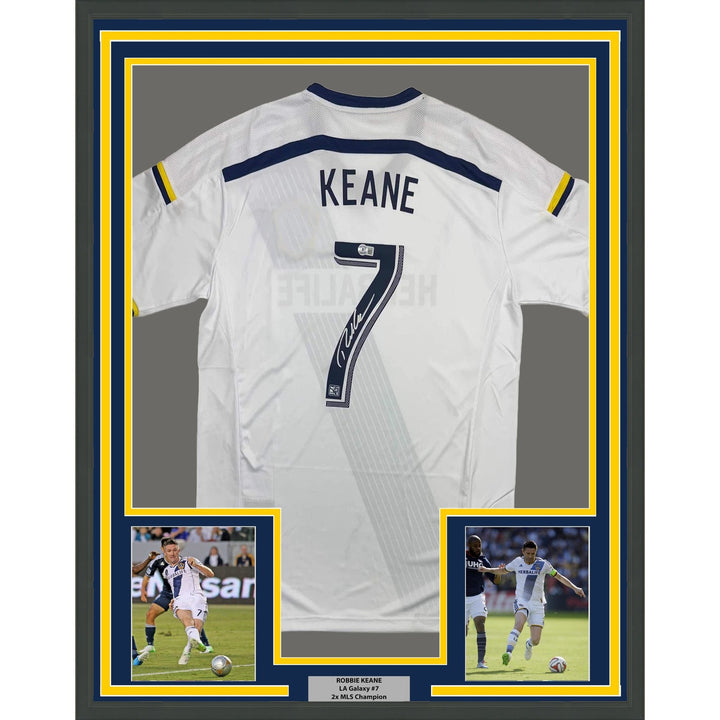 Framed Autographed/Signed Robbie Keane 35x39 LA Galaxy White Jersey BAS COA