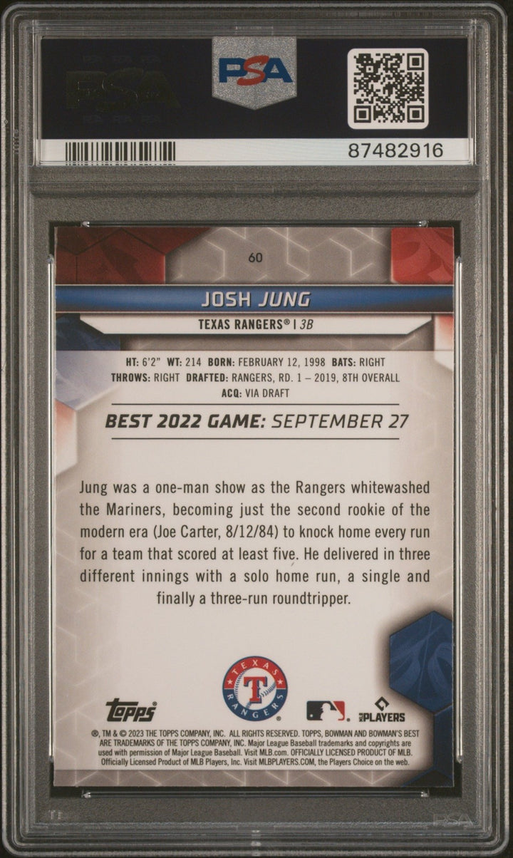Graded 2023 Topps Bowmans Best Josh Jung #60 Rookie RC Card PSA 10 Gem
