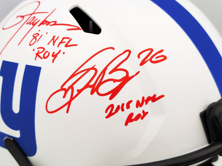 Lawrence Taylor Saquon Barkley Auto Giants Lunar Eclipse White FS Rep Helmet ROY
