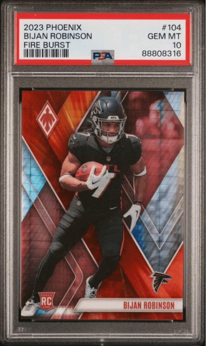 Graded 2023 Phoenix Bijan Robinson 104 Fire Burst /340 RC Card PSA 10