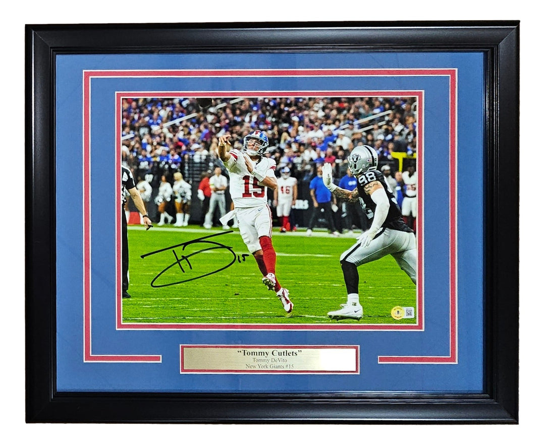 Tommy Devito Signed Framed 11x14 New York Giants vs Raiders Photo BAS ITP