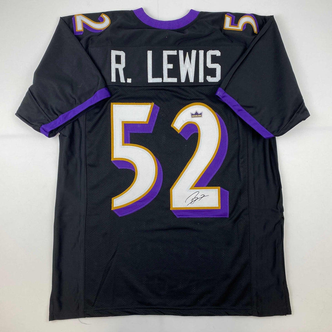 Facsimile Autographed Ray Lewis Baltimore Black Reprint Jersey Size Men's XL