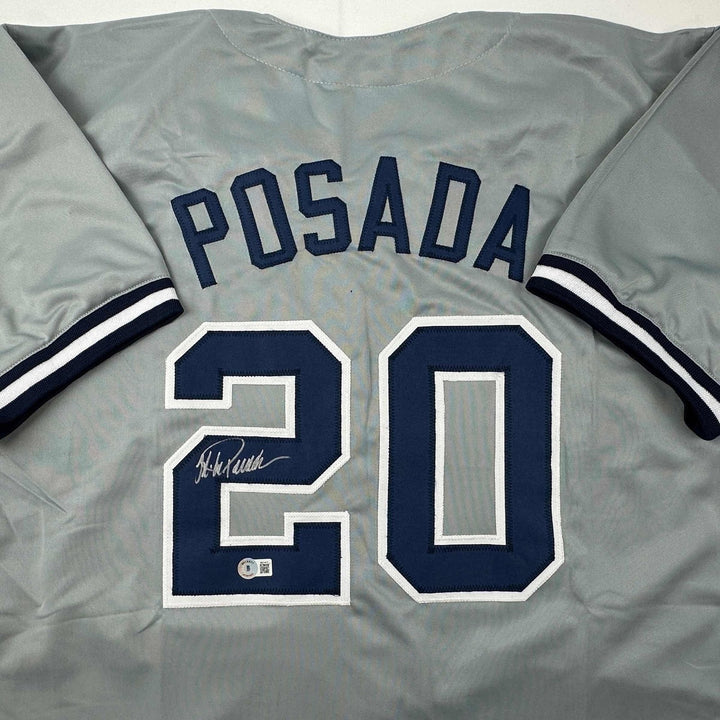 Autographed/Signed Jorge Posada New York Grey Jersey Beckett BAS COA