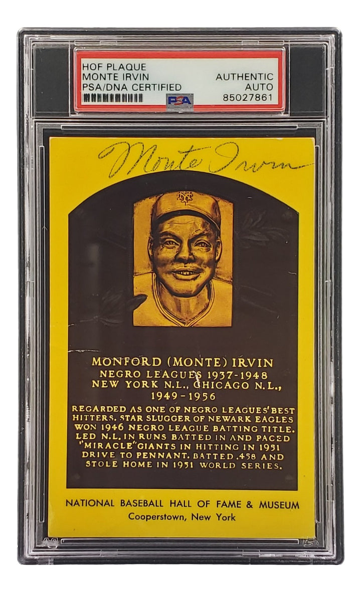Monte Irvin Signed 4x6 New York Giants HOF Plaque Card PSA/DNA 85027861