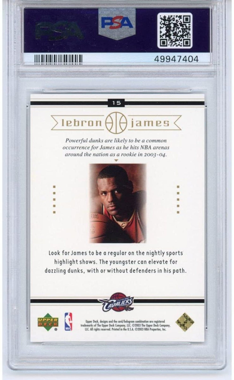 Graded 2003-04 Upper Deck LeBron James #15 Box Set Rookie RC Basketball Card PSA