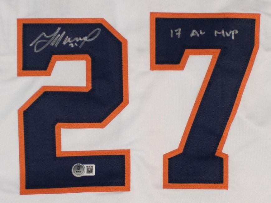 Jose Altuve Houston Signed White Baseball Jersey 17 AL MVP BAS
