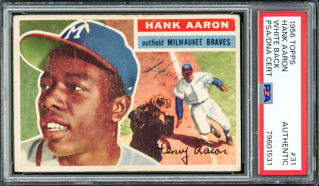 Hank Aaron Signed 1956 Topps Card 31 Braves Vintage 1950's Sig PSA/DNA #79601531