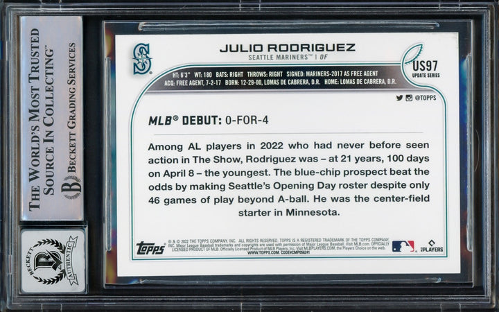 Julio Rodriguez Signed 2022 Topps Update RC US97 Mariners Auto GM 10 Beckett