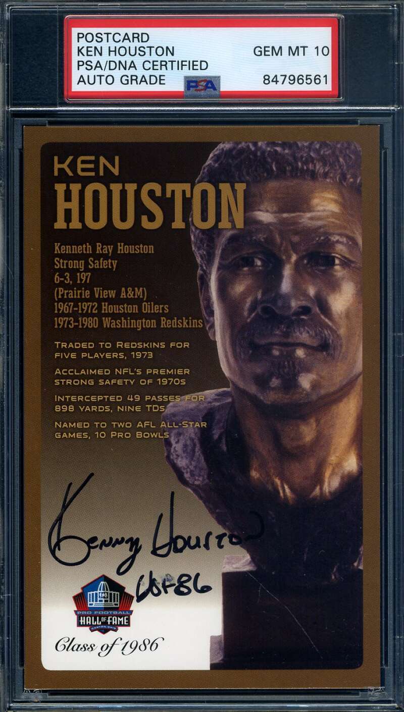 Ken Houston Gem Mint 10 PSA DNA Signed HOF Bronze Bust Postcard Autographed
