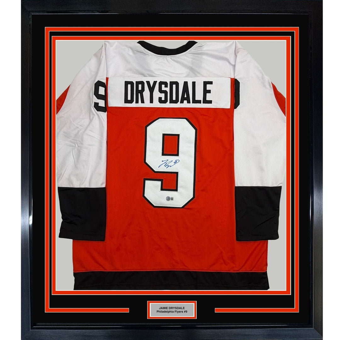 Framed Signed Jamie Drysdale 35x39 Philadelphia Orange Jersey Beckett COA