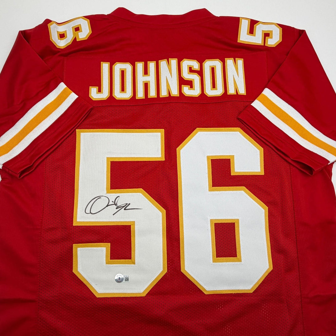 Autographed/Signed Derrick Johnson Kansas City Red Football Jersey Beckett COA