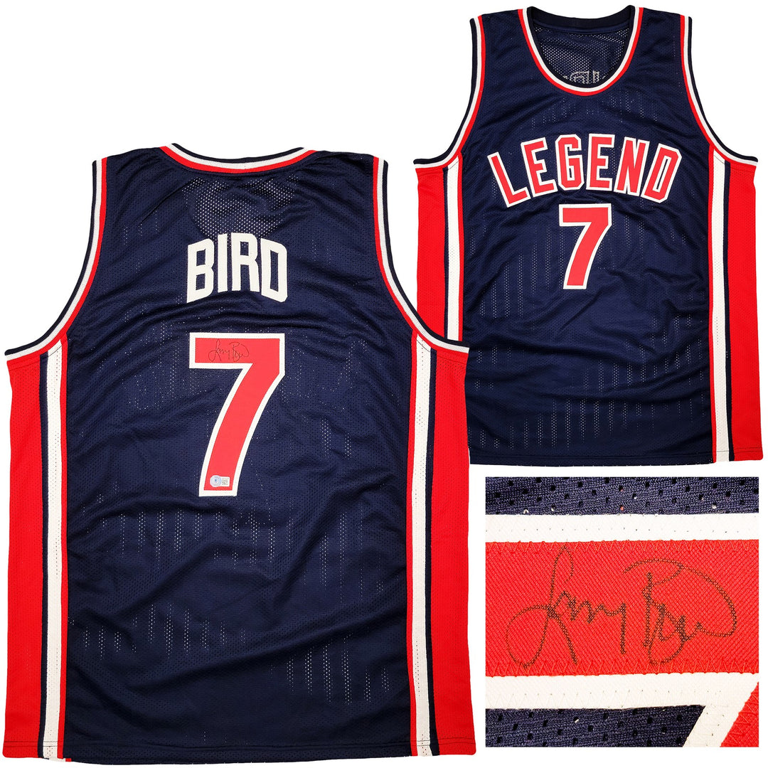 Team USA Larry Bird Autographed Signed Navy Blue Jersey Dream Team Beckett