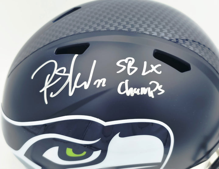 Rashid Shaheed Signed Seahawks Blue Full Size SB LX Champions Logo Speed