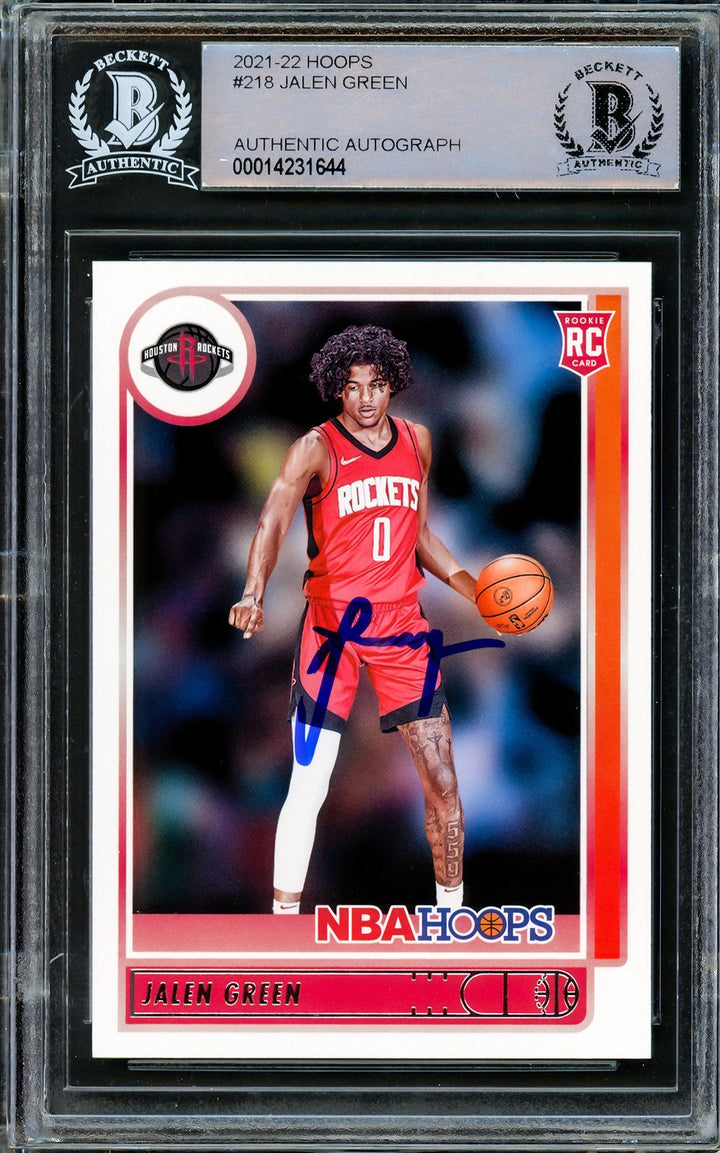Jalen Green Autographed Signed 2021-22 NBA Hoops RC 218 Houston Rockets Beckett