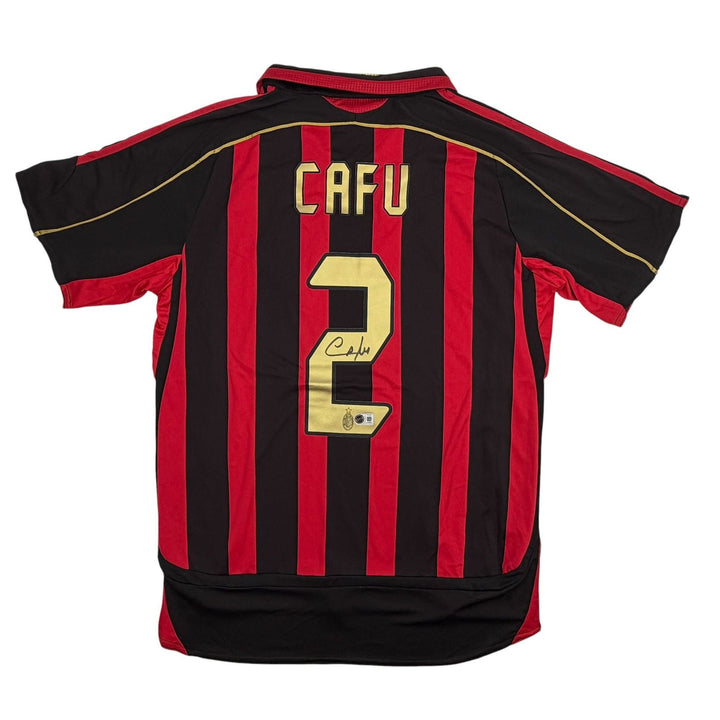 Autographed/Signed Cafu AC Milan Black/Red Soccer Jersey Beckett BAS COA