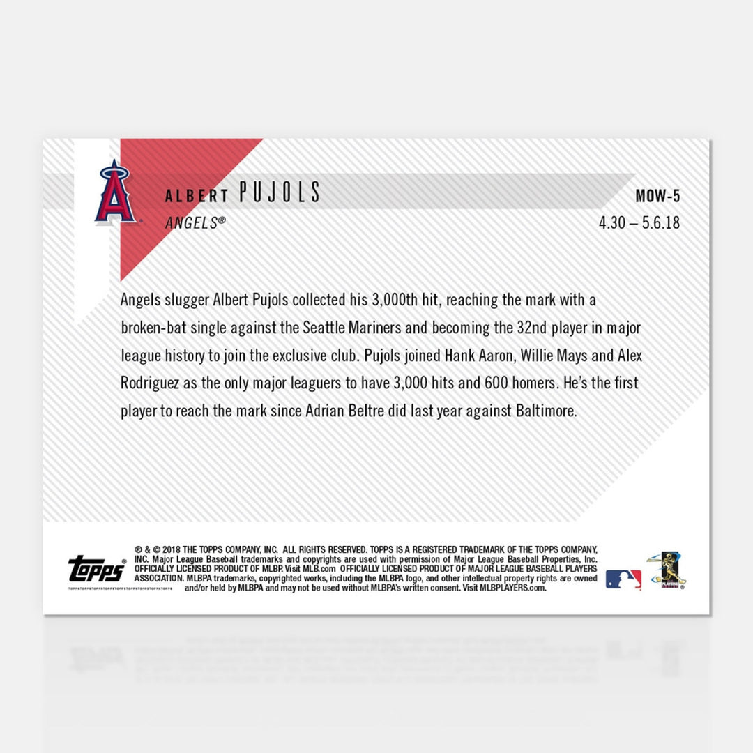 2018 ALBERT PUJOLS 32nd MLB PLAYER 3000 HITS TOPPS NOW MOMENT OF THE WEEK #MOW-5