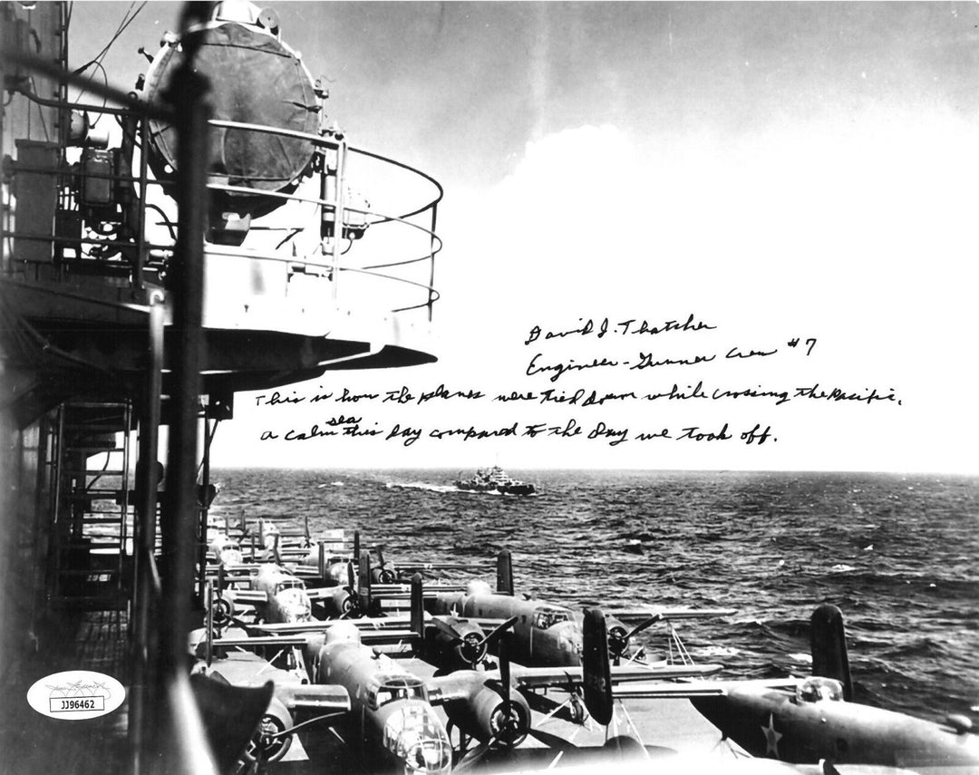 David Thatcher signed Doolittle Raiders WWII 8x10 Photo Engineer- Gunner - JSA